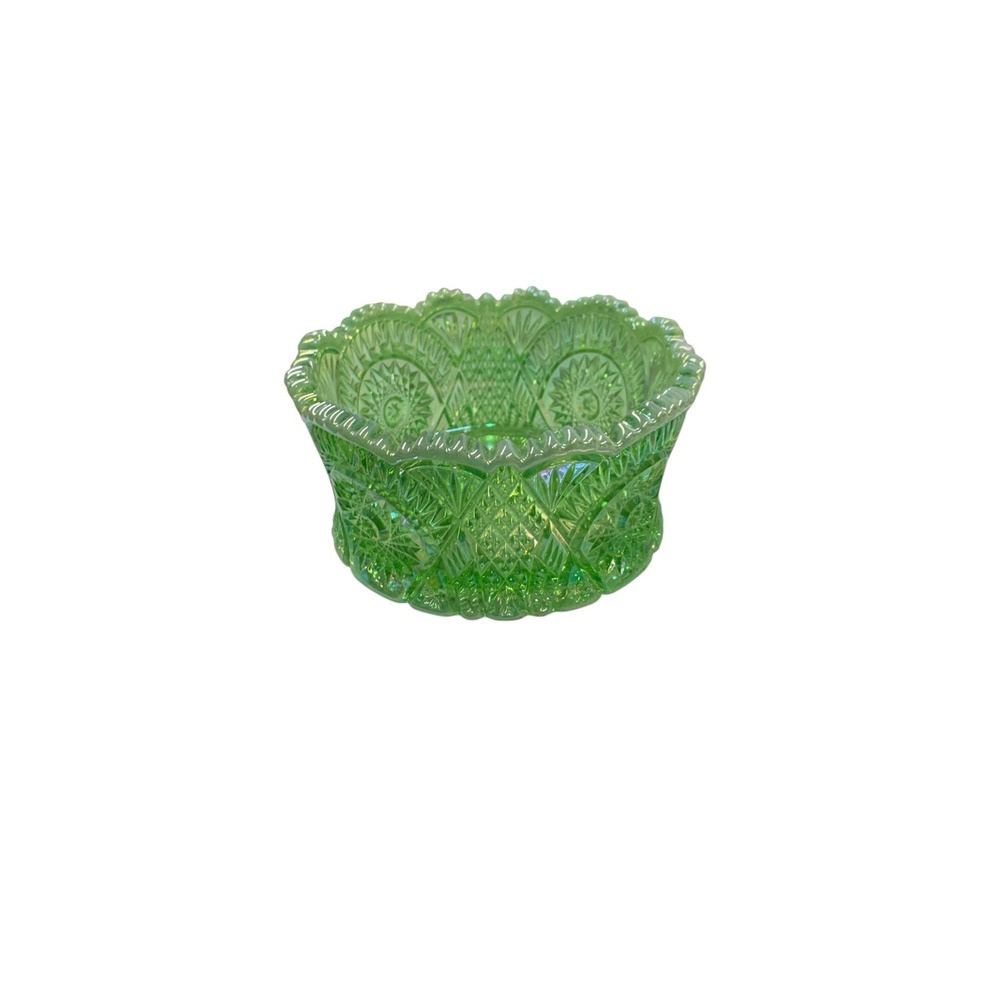 Mosser Glass Diamond Classic Bowl Vaseline Uranium Carnival Glass Green Iridesce